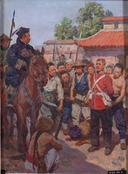 Private Moyse, das 3. (East Kent, The Buffs) Regiment zu Fuß, weigert sich, vor dem tartarischen Mandarin Tsan-koo-lin-sin zu knien