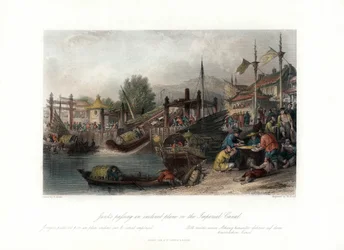 Dschunken passieren eine geneigte Ebene am Kaiserkanal, China