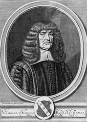 Porträt von Francis Glisson (1597-1677), britischer Physiker, Anatom und Arzt, Gravur