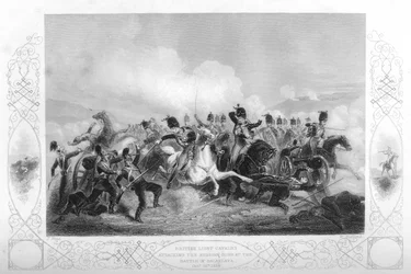 Leichte Kavallerie greift während des Krimkriegs bei Balaklawa die russischen Geschütze an, 1854 1857.