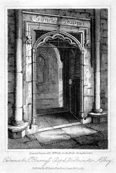 Eingang zur St. Erasmus-Kapelle, Westminster Abbey, London, 1817