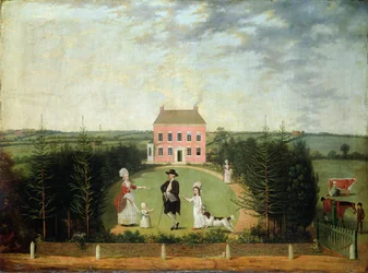 Konversationsstück vor Haus an der Monument Lane, Edgbaston, 1770-1820