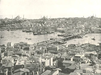 Die Galata-Brücke über das Goldene Horn, Konstantinopel, Osmanisches Reich, 1895