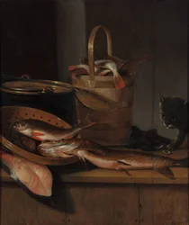Stillleben mit Fisch und Katze, um 1650-1660