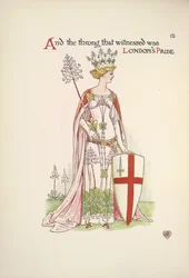 Londons Stolz. Eine junge Frau hält ein Schild mit dem Kreuz des heiligen Georg