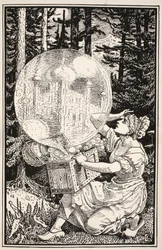 Es kam eine Glaskuppel wie eine Seifenblase heraus, die in die Luft stieg, Illustration aus 