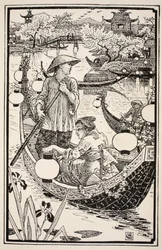 Als der Abend kam, stiegen sie wieder in ihr Boot und schmückten es von Bug bis Heck mit Blumen, Illustration aus 