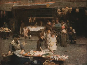 Der Fischmarkt in der Patrick Street, Dublin, spätes 19. Jahrhundert, um 1930