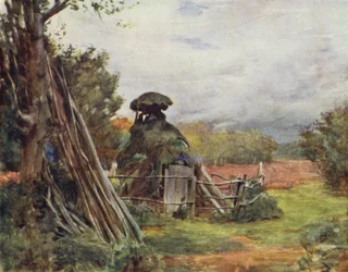 Der New Forest: Holzkohlenbrennerhütte, Markash (Farblithografie)