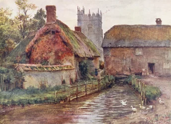 Wessex: Die Mühle und Kirche in Affpuddle, nahe Dorchester