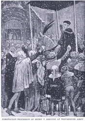 Krönungsprozession Heinrichs V. bei der Ankunft an der Westminster Abbey 1413, aus Cassell