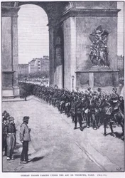 Deutsche Truppen marschieren unter dem Arc de Triomphe 1871 n. Chr.