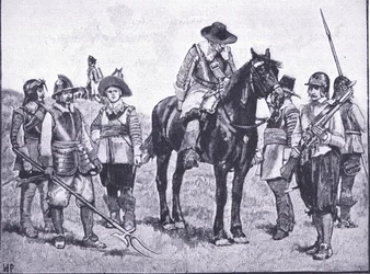 Typen von Cromwells Soldaten, aus Cassells Geschichte des britischen Volkes, veröffentlicht von der Waverley Book Company Limited, ca. 1940