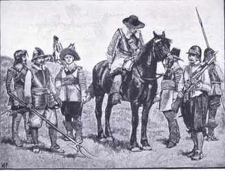 Typen von Cromwells Soldaten, Illustration aus The History of the British People, veröffentlicht von Waverley, ca. 1940
