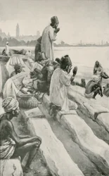 Parsen verehren die aufgehende Sonne am Strand von Bombay