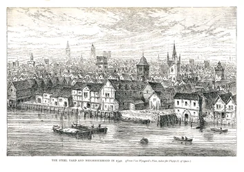 The Steel Yard Iron Wharf und Umgebung im Jahr 1540. Am Flussufer, 1878