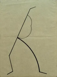 Analytische Zeichnung nach Fotos der tanzenden Palucca, Nach oben strebende Gerade auf einfache Gebogene gestützt