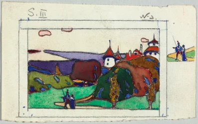 Landschaft mit Paar in mittelalterlicher Tracht, verso: Fragment eines geharnischten Ritters