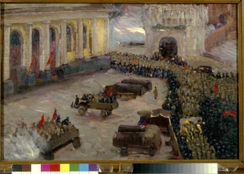 Die russische Revolution von Februar 1917 in Moskau. Gemälde von Vasili Nikitich Meshkov (Vassili Mechkov) (1868-1946)