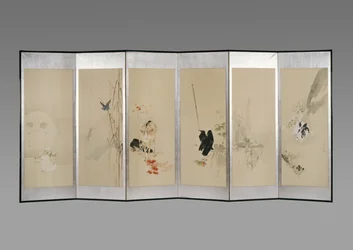 Klappschirm: Blumen der zwölf Monate, ca. 1900 (Tinte & Farbe auf Papier)