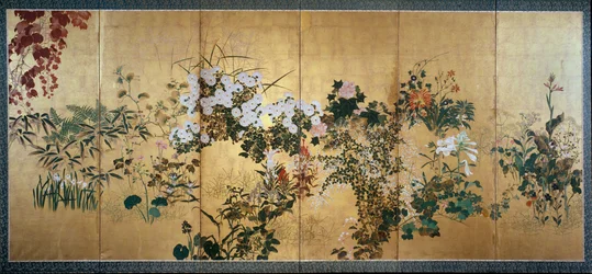 Paravent mit Herbst- und Winterblumen