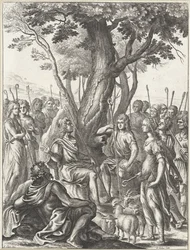Hirte Meliboeus beurteilt das Spiel der Hirten Corydon und Thyrsis