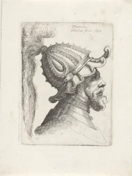 Kopf eines Mannes mit Federhelm