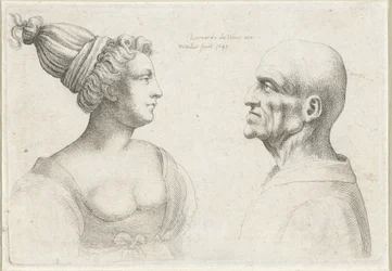 Köpfe eines kahlen Mannes und einer Frau mit Turban