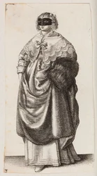 Frau mit Maske und Muff