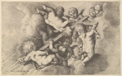 Sieben Putti tragen das Kreuz