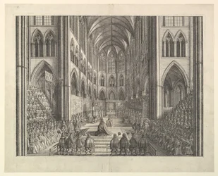Die Krönung König Karls II. in der Westminster Abbey, April 23, 1661 (aus John Ogilbys „The Entertainment of...Charles II“, London, 1662)