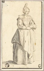 Die Dame mit der kleinen erhobenen Kappe, nach einem Druck aus La Noblesse