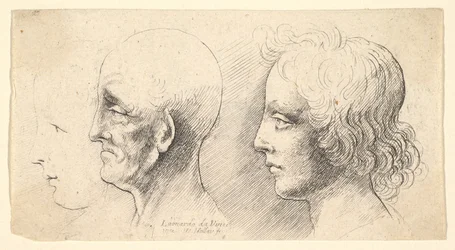 Drei Profilköpfe, einer nur in Umrissen, 1625-77