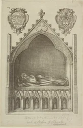 Blick auf das Grab von Avaline, Gräfin von Lancaster (Ehefrau von Edmund, Earl of Lancaster) in der Westminster Abbey, 1666