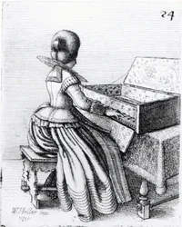 Frau spielt an einer Tastatur, 1635