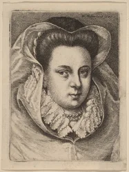 Frau mit weißem Schleier und schwarzem Hut (Maria Stuart?)