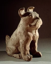 Chinesische Kunst: Terrakotta-Molosse. Grabstatuette aus der Han-Zeit (206 v. Chr.-220 n. Chr.). Paris, Cernuschi Museum