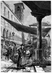 Rialto Obstmarkt, Venedig, Italien, 19. Jahrhundert