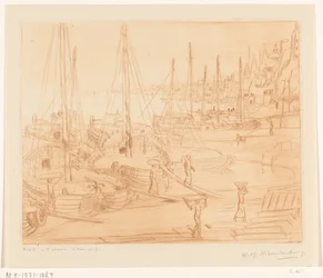 Festgemachte Schiffe am Ufer des Ganges in Benares