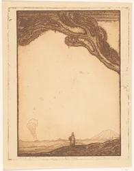 Mann in einer vulkanischen Landschaft auf Bali