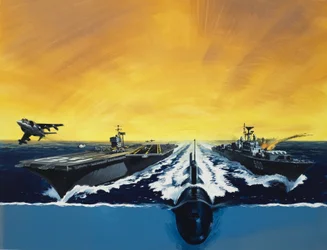 Kriegsschiffe und U-Boot