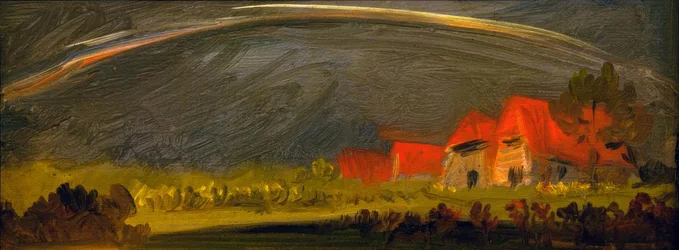 Gewitterlandschaft mit Regenbogen