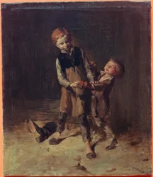 Zwei Schusterjungen balgen