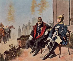 Napoleon III. und Bismarck vor der Weberhütte in Donchery, 2. September 1870