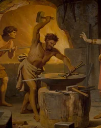 Sigurd geht zum Zwerg Mime, aus der Sigurd-Saga, Unterer Saal, ca. 1882-83 (Wandgemälde)
