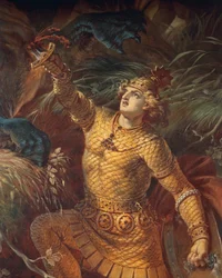 Sigurd tötet den Drachen Fafnir mit dem Gram-Schwert, Detail aus der Sigurd-Saga, Untere Halle, ca. 1882-83 (Detail)