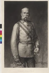Franz Joseph I in Galauniform eines Feldmarschalls, der Galahut im Rake