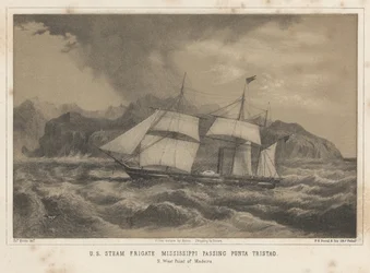 US-Dampffregatte Mississippi passiert Punta Tristao, 1855