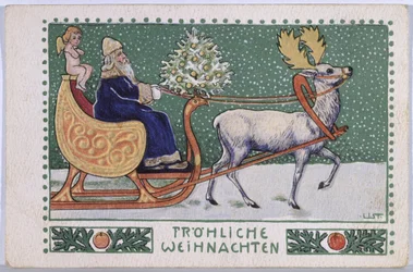 Postkarte mit dem Weihnachtsmann auf seinem Schlitten, c.1910