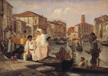 Aussteigen aus einer Gondel in Venedig